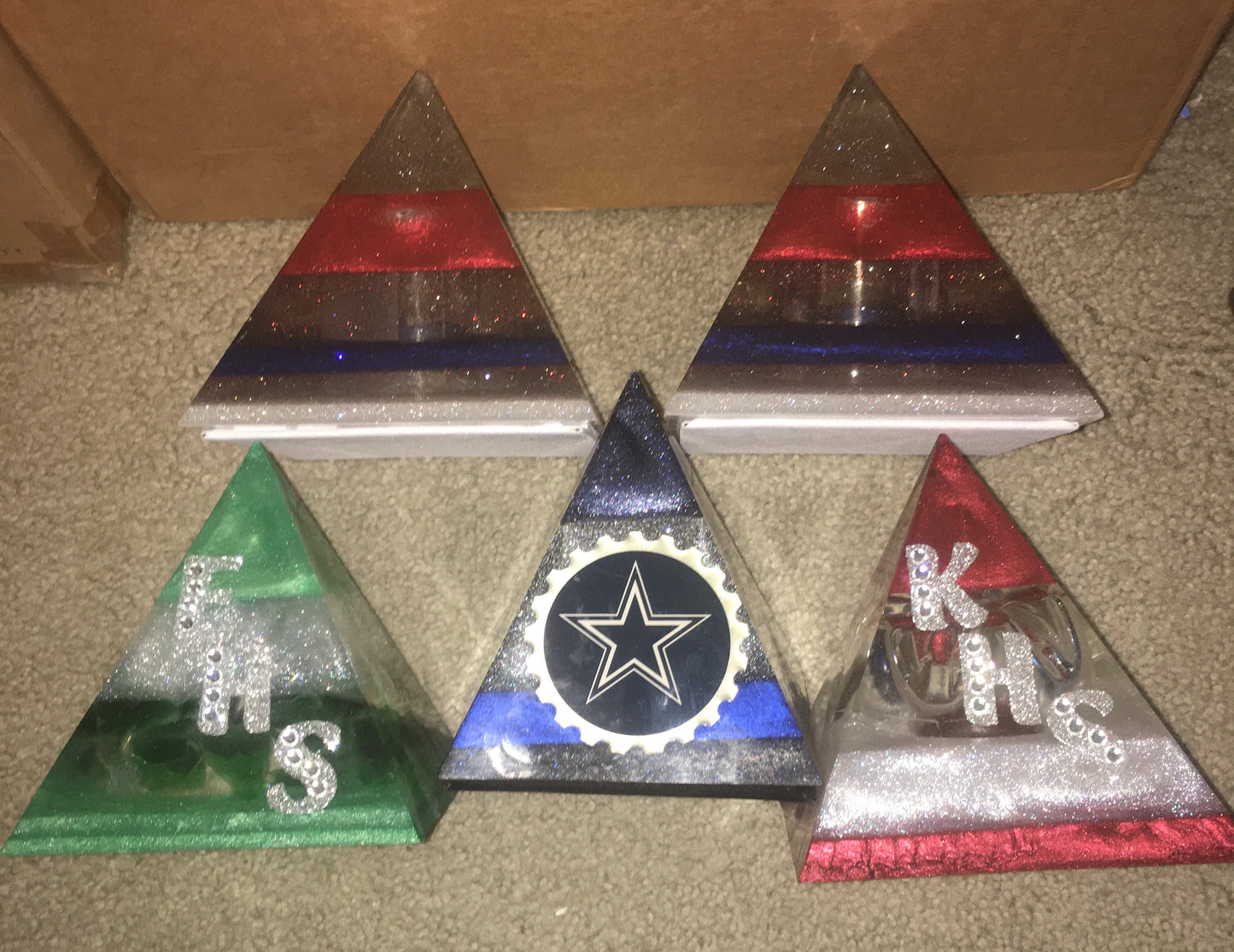 Custom Handpoured Resin Pyramids ( you choose your 3 colors)with light w/ remote