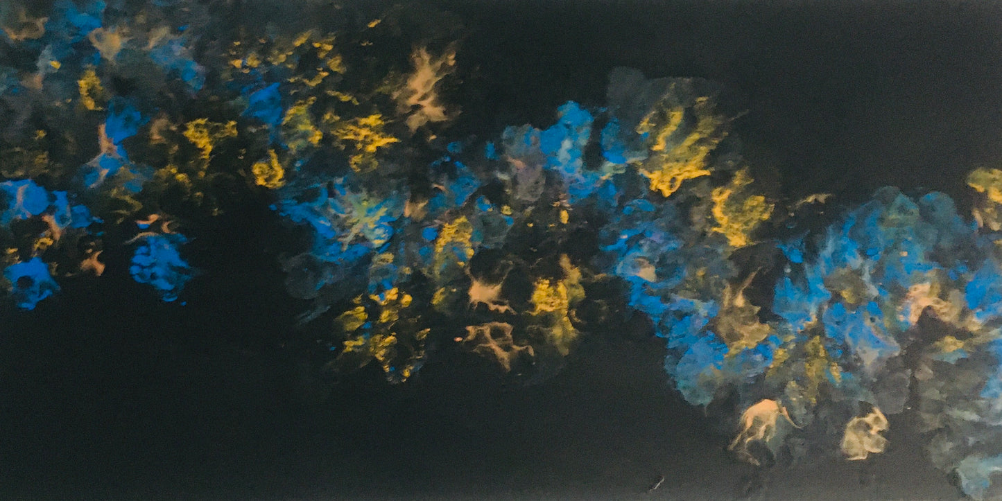 Blue, gold and Black 16x30x1 Abstract Acrylic painting